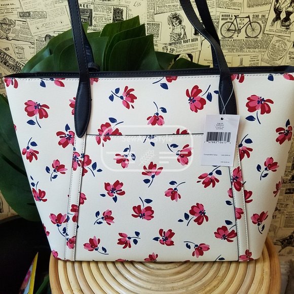 Kate Spade NWT Cara Garden Toss Large Tote Floral White Spring Summer Red pink - Picture 10 of 12